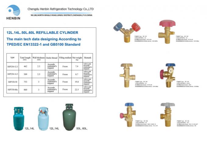 Refrigerant Gas Cylinder Size 1 Liter for R410A R404A Gas